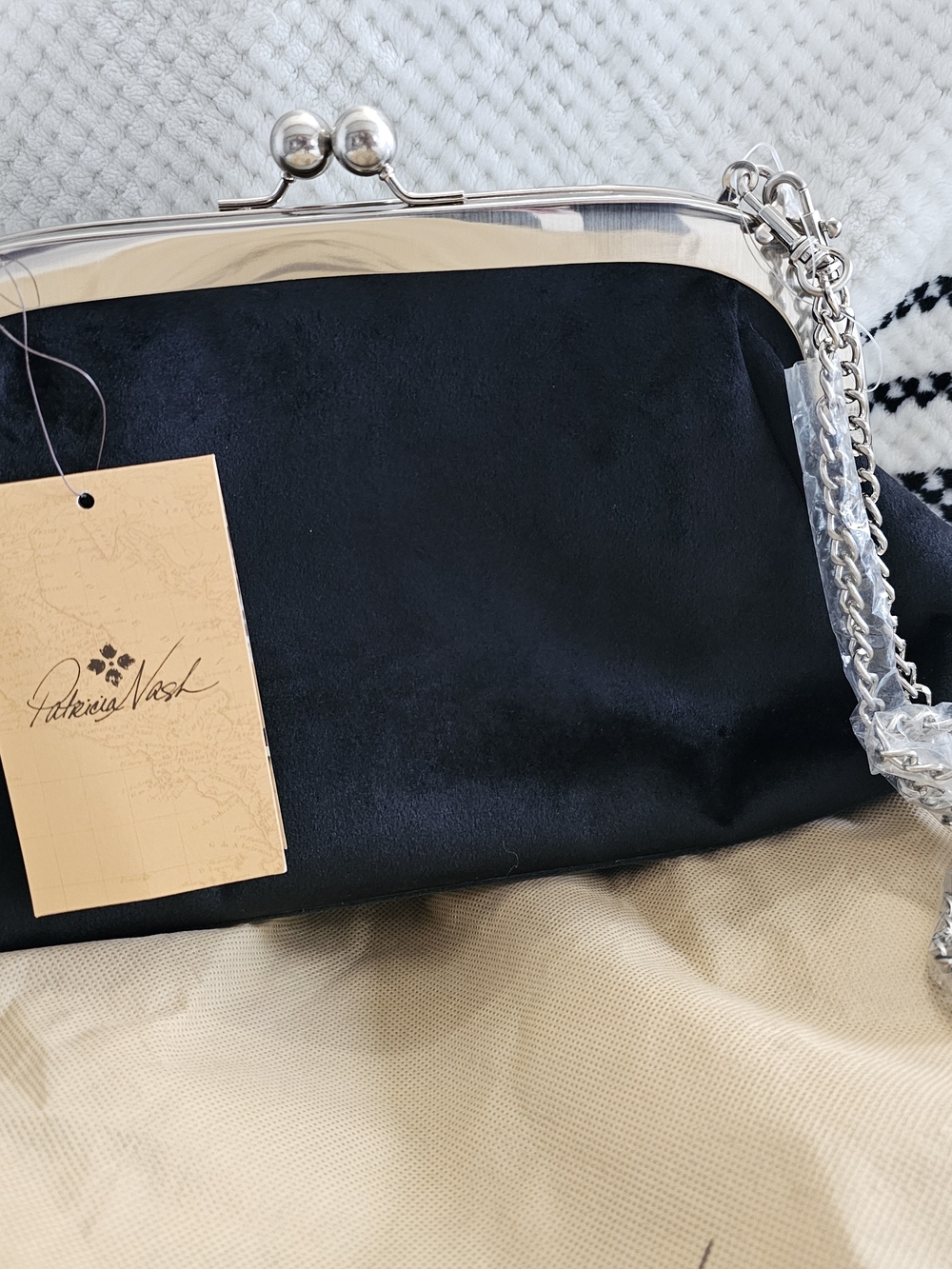 Patricia Nash Black Suede Frame Clutch with Silver Hardware